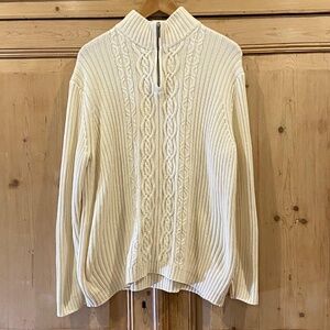 Vintage 80s Land's End Fisherman Cable Knit Nautical Cream Pullover Sweater XL